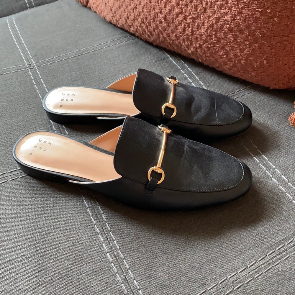 Target black and gold slip on mules